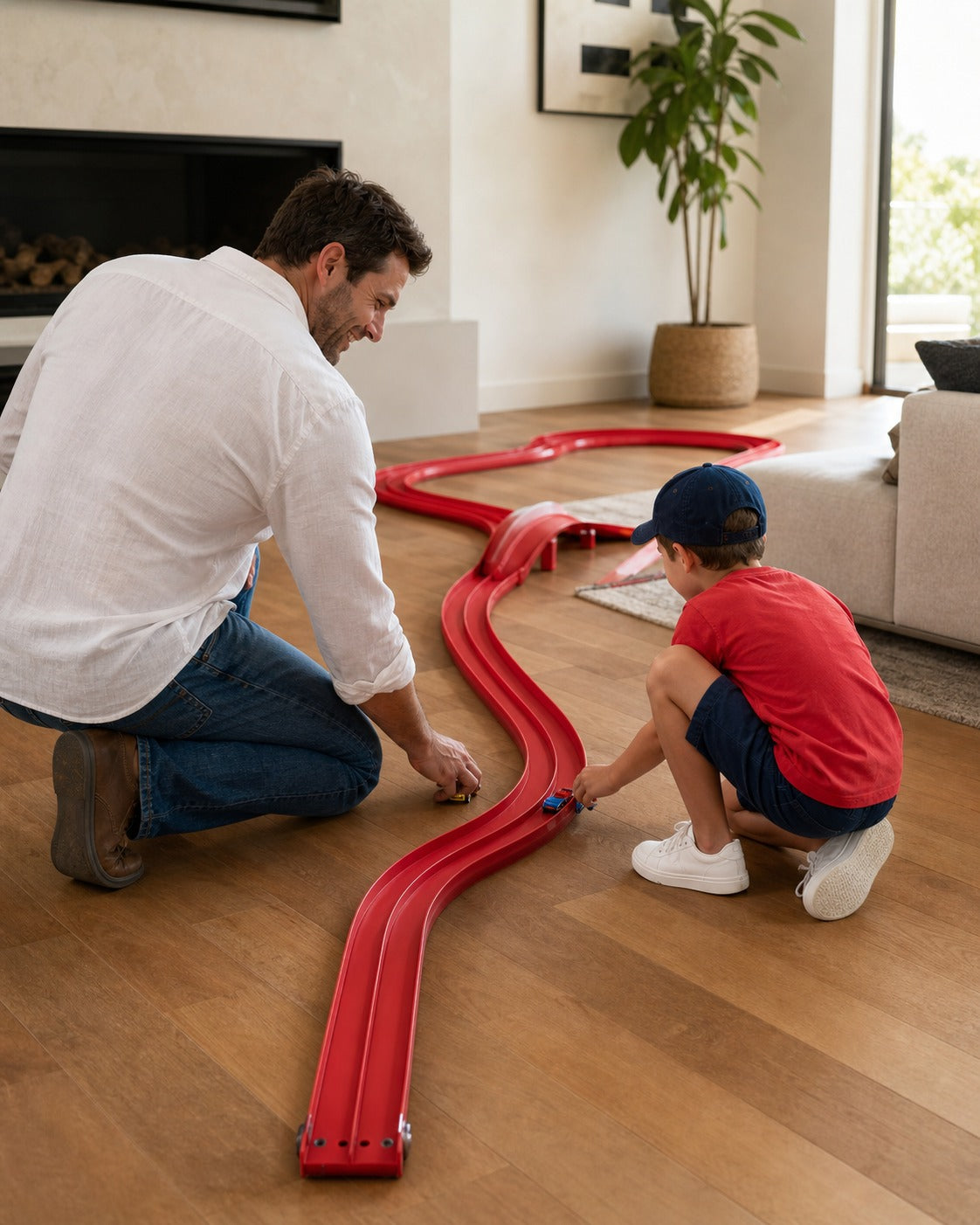 21 feet long, fully flexible, two laned Turbo Track | 2 surprise cars | 4 suction cups | 4 S shaped hooks | 1 Tote Bag